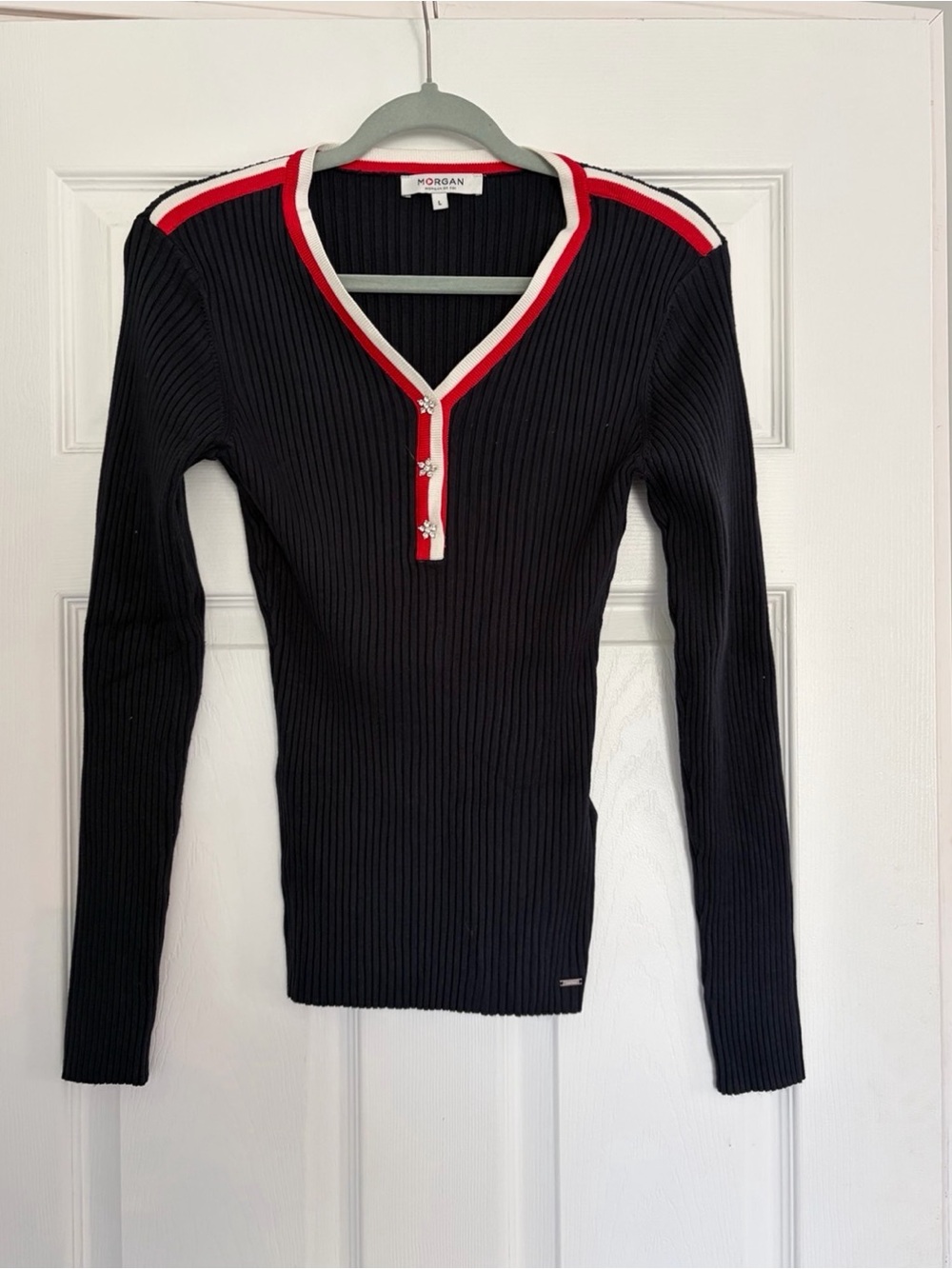 Morgan De Toi Y2K V-Neck Ribbed Sweater